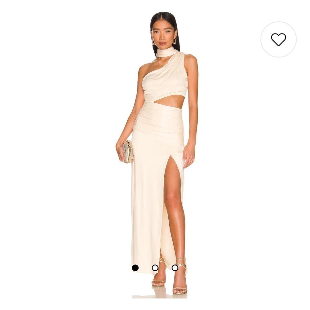 Nicholas Fynlee One Shoulder Gown With Neck Scarf Cream Size 4 NWT